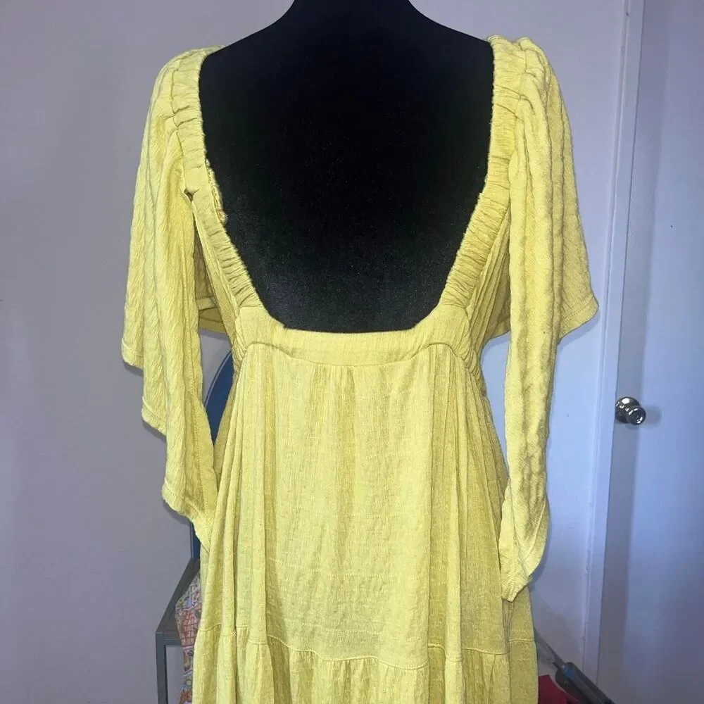 Free People Beach Women's Lime Green Yellow Tiered Maxi Beach Dress SZ M